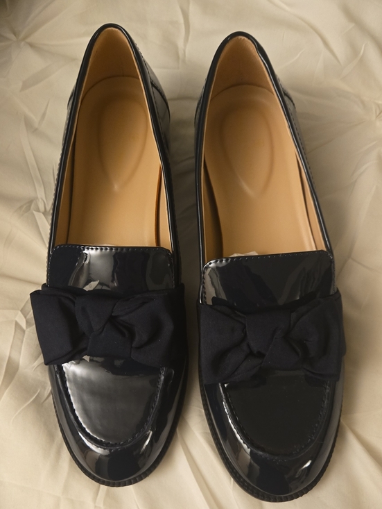 Bandalino Shoes - Bandalino Navy Patent Loafers with Bow